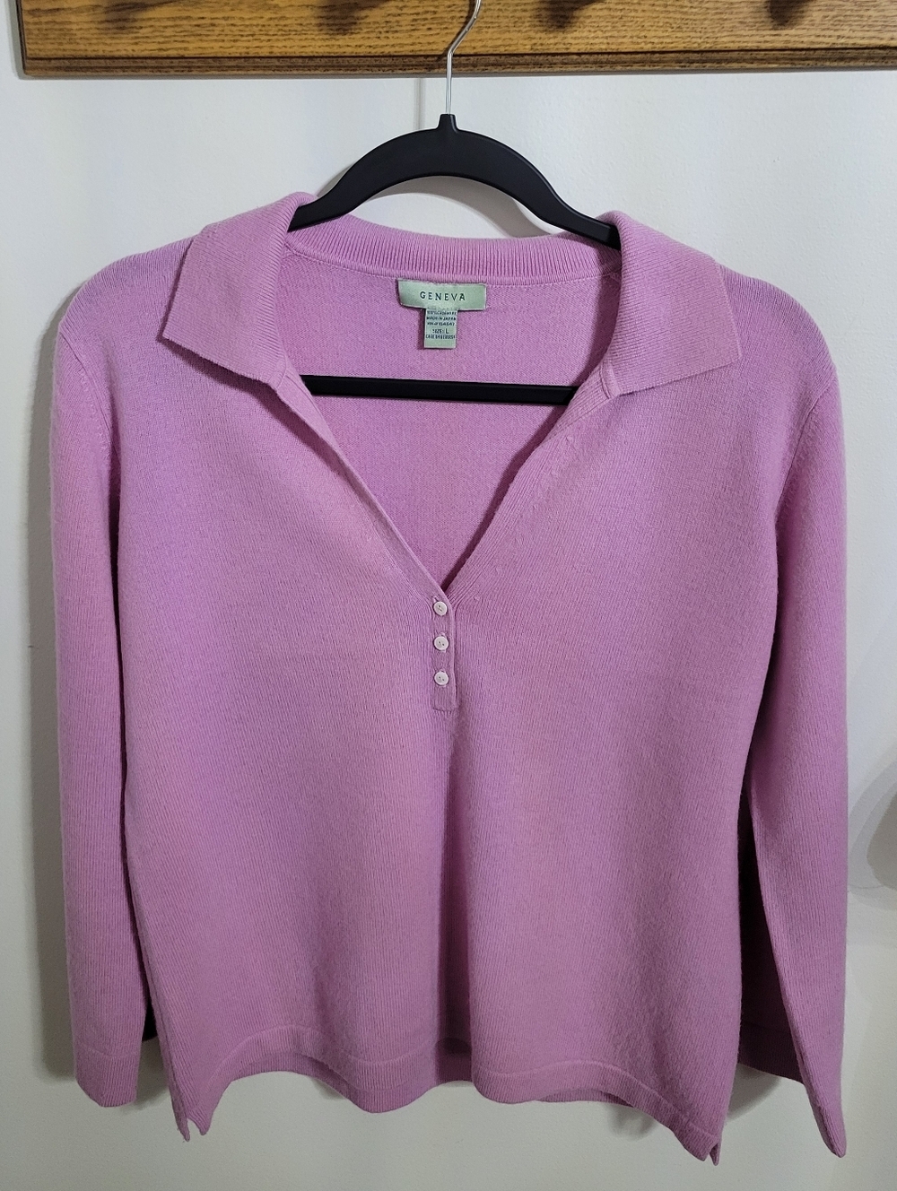 Geneva V-Neck Collar 100% Cashmere Pullover Pink Sweater, Size L